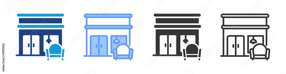 Poster furniture store icon set multiple style collection