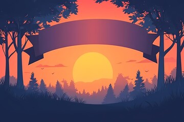 Sunset Silhouette Trees. A Vibrant Graphic Vector of Nature's Colorful Beauty