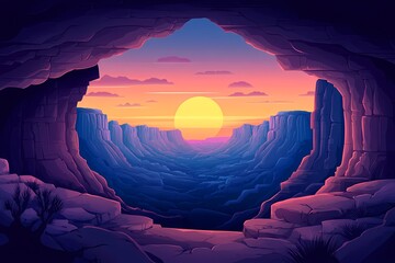 Breathtaking Canyon Sunset View. Vibrant Colors and Silhouetted Landscape in Serene Nature Scene