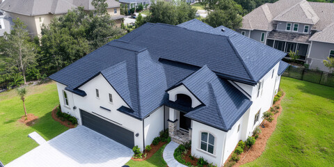 aerial images of residential roofing structures