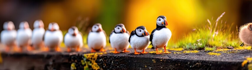 Fototapeta premium Vibrant Puffins in a Natural Setting Showcasing the Beauty of Wildlife in a Scenic Landscape
