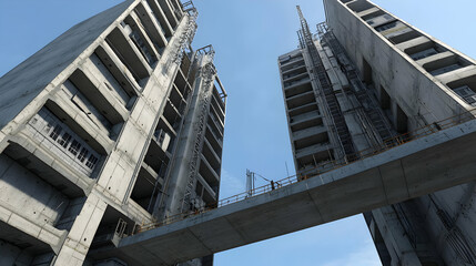 Fototapeta premium Modern Concrete Skyscrapers Under a Clear Sky
