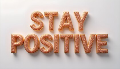 Golden Glitter 3D Typography &ldquo;Stay Positive&rdquo; &ndash; Inspirational Text Design on Light Background