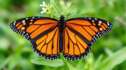 Fototapeta premium A Beautiful Monarch Butterfly with Striking Orange and Black Wings Displayed