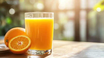 Refreshing Glass of Orange Juice on Sunny Morning