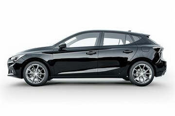 Side View of Black Hatchback Car Isolated on White Background with Clipping Path