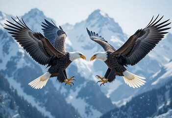 Majestic Bald Eagles Confrontation: A Dramatic Mountaintop Encounter