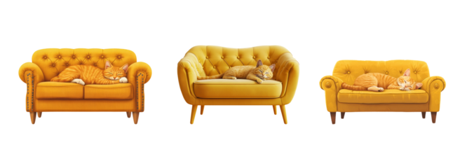Cozy Orange Cats Sleeping on Bright Yellow Sofas in Modern Living Room