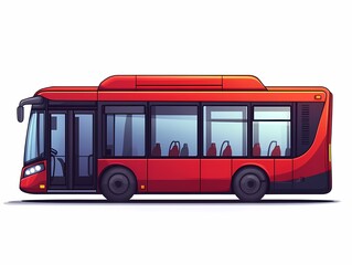 Eco-Friendly Urban Journey: Cartoon Red Bus Silhouette Illustration for Modern City Public Transport and Reliable Service