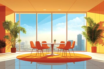 Fototapeta premium Urban Style Conference Room with Panoramic City View and Modern Minimalist Design