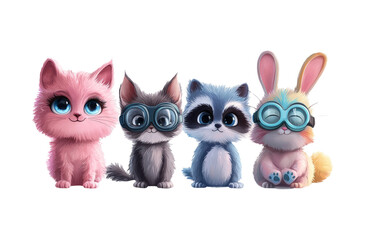 Fototapeta premium Cute and Playful Cartoon Animals with Glasses in Colorful Palette