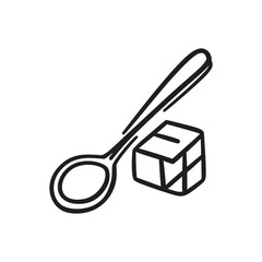 Spoon with Sugar Cube Sketch on Transparent Background Design