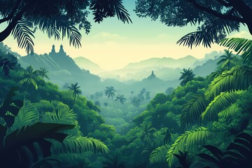 Tropical Jungle Forest Landscape: Vibrant Greenery and Cascading Hills - Wildlife Adventure and Eco-Tourism in an Idyllic Nature Reserve