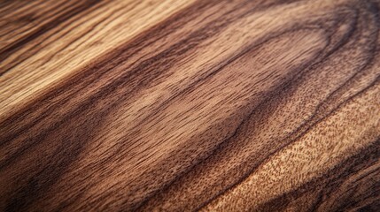 Fototapeta premium Close up view of dark brown wood grain with visible texture and subtle light variations. The image features a diagonal pattern of wood lines, showcasing the natural beauty of the wood's surface