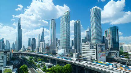 Bangkok Cityscape Panorama With Skyscrapers And Expressway