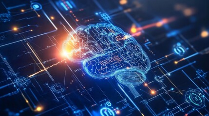 Digital Brain, Artificial intelligence concept with futuristic circuit board design