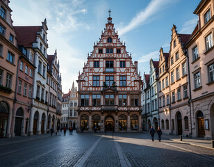 Naklejka premium Walking Through Historic European City with Traditional Architecture