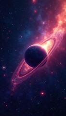 Close-up of stars and planetary rings in outer space with a black hole background, galaxy, black hole