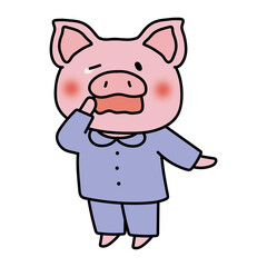 パジャマを着た眠そうなぶた