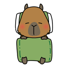 布団で寝ているカピバラ
