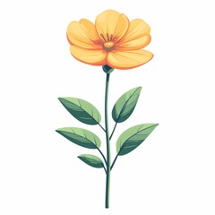 Vibrant Yellow Flower Illustration: Botanical Spring Art with Isolated Petals and Lush Leaves