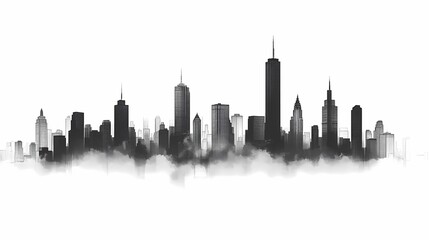 Naklejka premium Majestic City Skyline: Monochrome Urban Landscape with Modern Buildings and Fog - Artistic Vector Art Illustration of Metropolitan Architecture