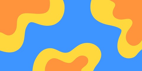 Minimalist abstract background of blue, yellow, and orange waves