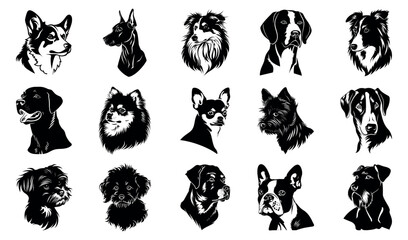Obraz premium Stylized dog breed silhouette collection, isolated vector set