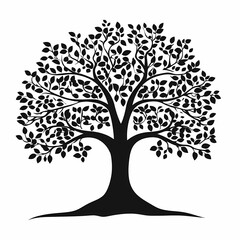 Obraz premium Elegant Black Silhouette Tree with Flourishing Leaves: Nature Illustration Art for Eco-Friendly Design