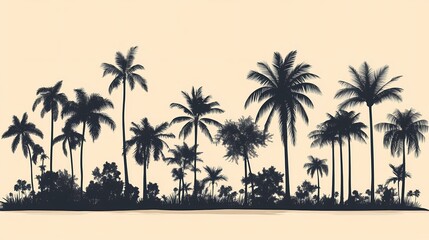 Tropical Paradise Silhouette: Serene Island Landscape with Palm Trees at Dusk