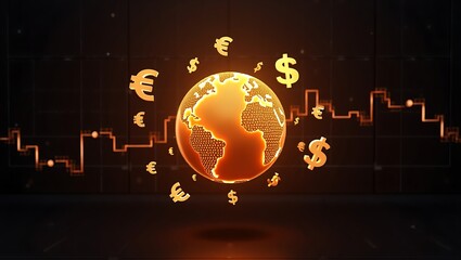"Glowing Global Finance &ndash; Futuristic Currency Symbols & Digital Economy Concept"
