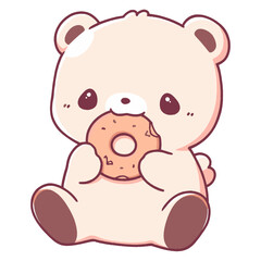 Obraz premium Cute bear eating a cookie kawaii illustration character vector