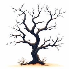 Abstract Dry Tree with Barren Branches Illustration - Artistic Natural Silhouette and Scenic Landscape Design