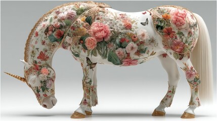 Obraz premium elegant unicorn with floral accents and butterflies isolated on white
