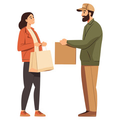 Obraz premium Woman receiving bags delivery package vector