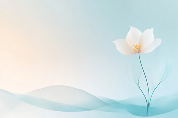 Obraz premium abstract background with a aqua ribbon- like flower, a light aqua and silver palette, simple lines