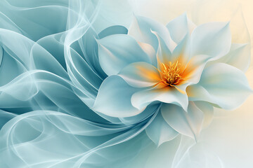 Fototapeta premium abstract background with a aqua ribbon-like flower, a light aqua and lightyellowcolor palette