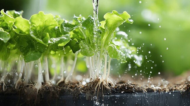 Sprouting greens being watered