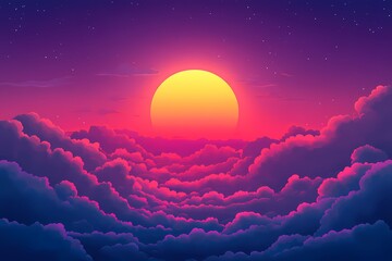 Dreamy Digital Art Sunset: Vibrant Sky and Clouds with Warm Hues