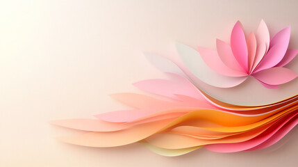 Fototapeta premium abstract background with a pink ribbon-like flower, a light beige and pink color palette