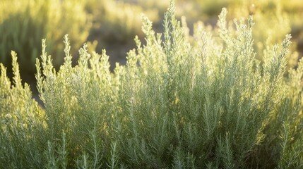 The close up shot of green shrubbery in sunshine