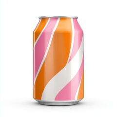 Fototapeta premium Aluminum Can with Pink and Orange Diagonal Stripes on White Background