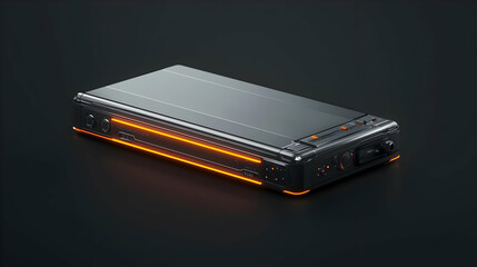 Futuristic Pixelated Electronic Device With Glowing Orange Accents