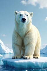 Polar Bear standing on ice floe in snowy environment, polar bear, white bear