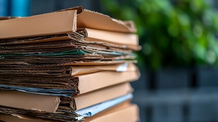 Beautifully lit stack of recycled paper and cardboard
