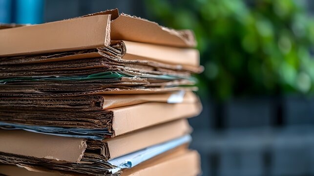 Beautifully lit stack of recycled paper and cardboard