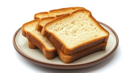 Toasted bread slices on plate, studio shot, white background, breakfast food