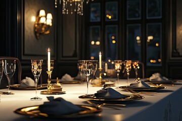 Elegant Candlelit Dinner Table Setting for Formal Occasion