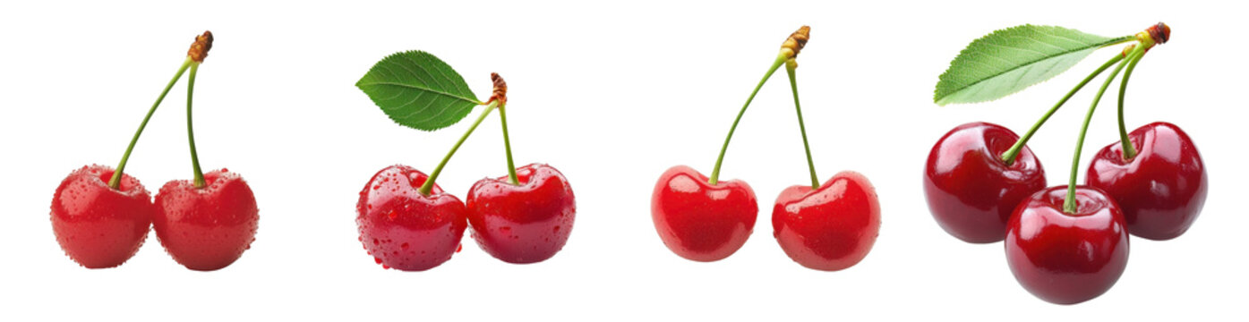 Fresh red  cherry set, isolated background
