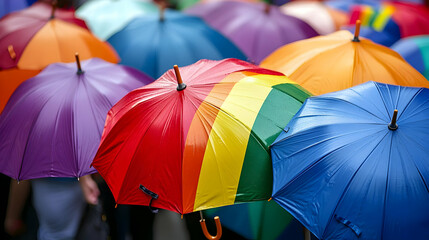 Colorful Umbrellas In A Rainy Demonstration